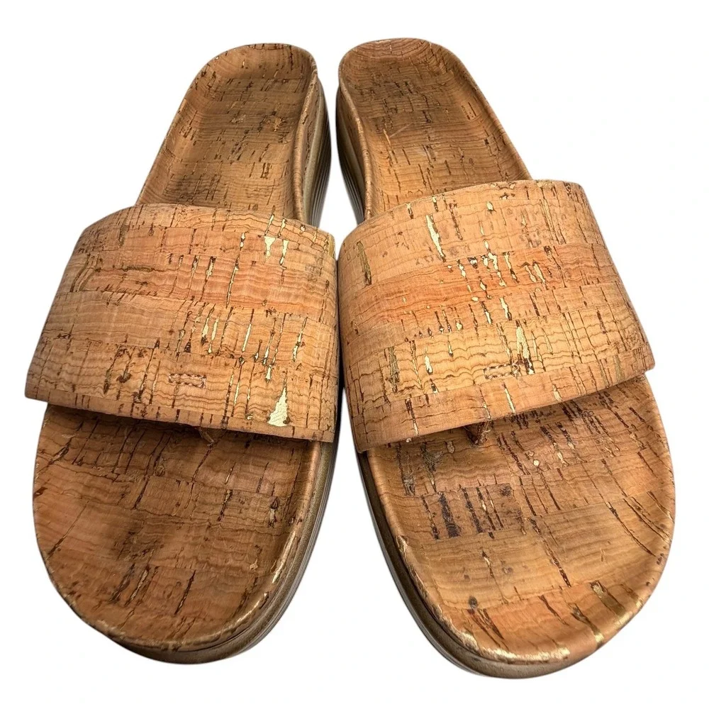 Donald J‎ Pliner Fiji Cork Gold Platform Slide Sandals 8.5